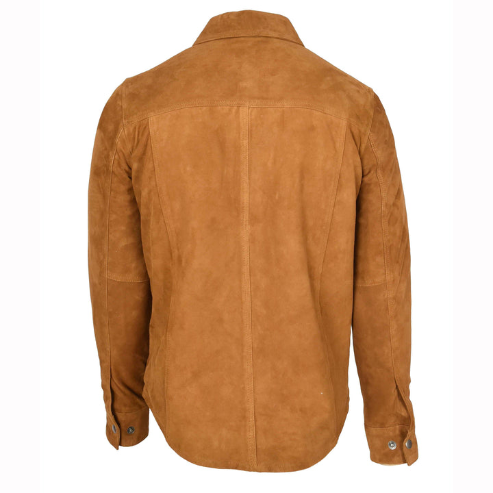 Mens Real Goat Suede Shirt Western Trucker Jacket Oliver Cognac 2