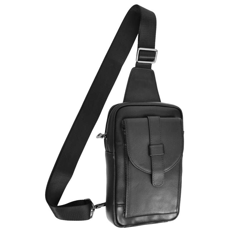 Real Leather Cross Body Chest Bag Elliot Black