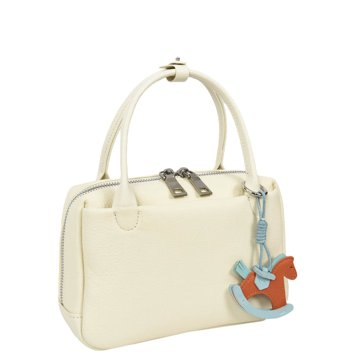 Womens Real Leather Handbag Small Top-Handle Style Beatrice White