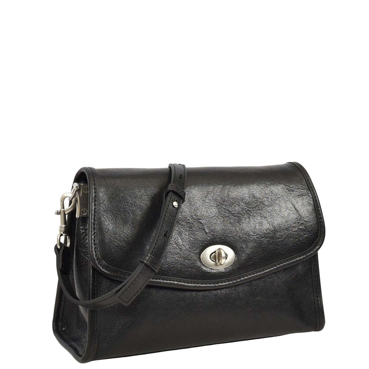 Women's Genuine Leather Flap-Over Crossbody Shoulder Bag with 2-in-1 Style Arden Black