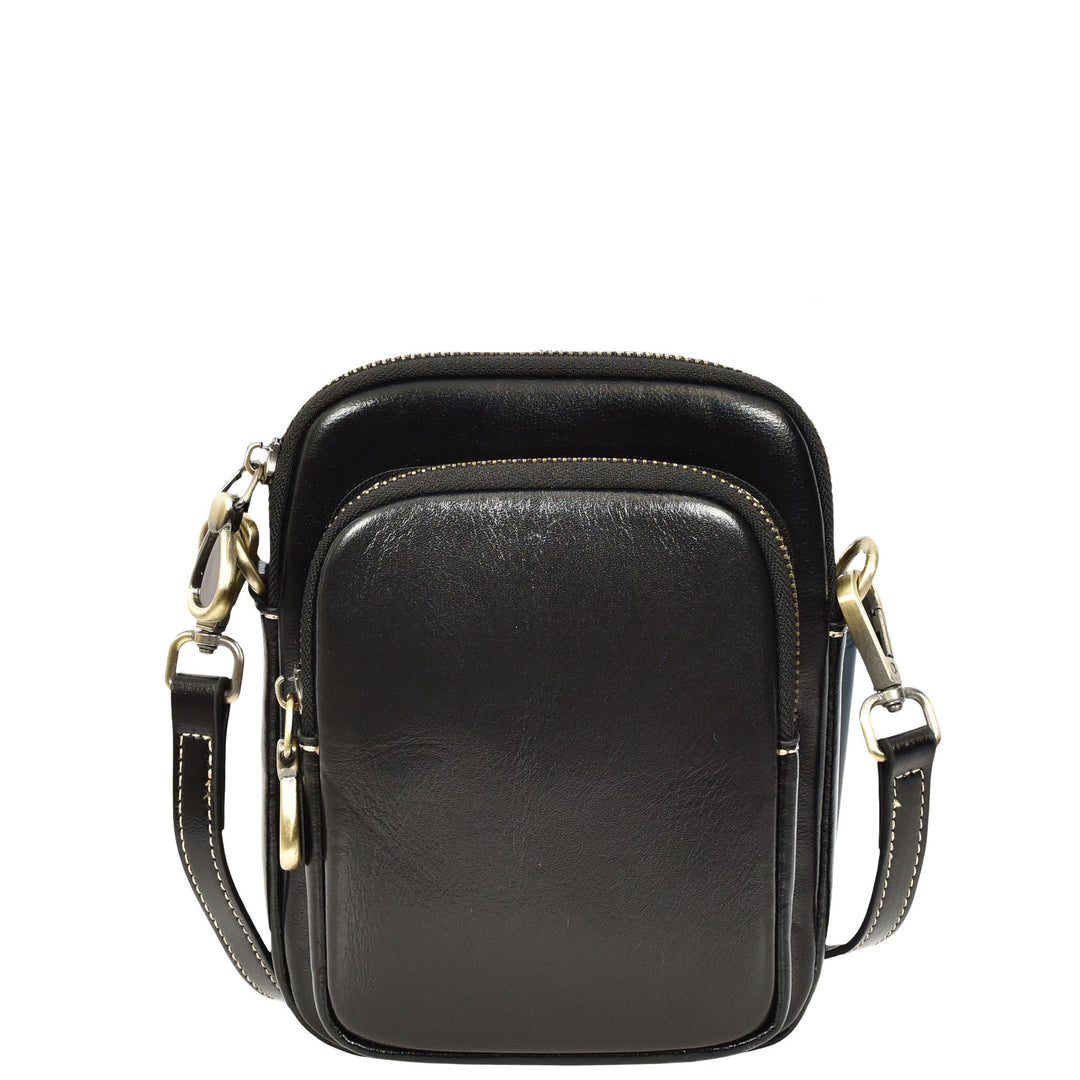 Womens Real Leather Sling Pouch Small Crossbody Bag Isobel Black