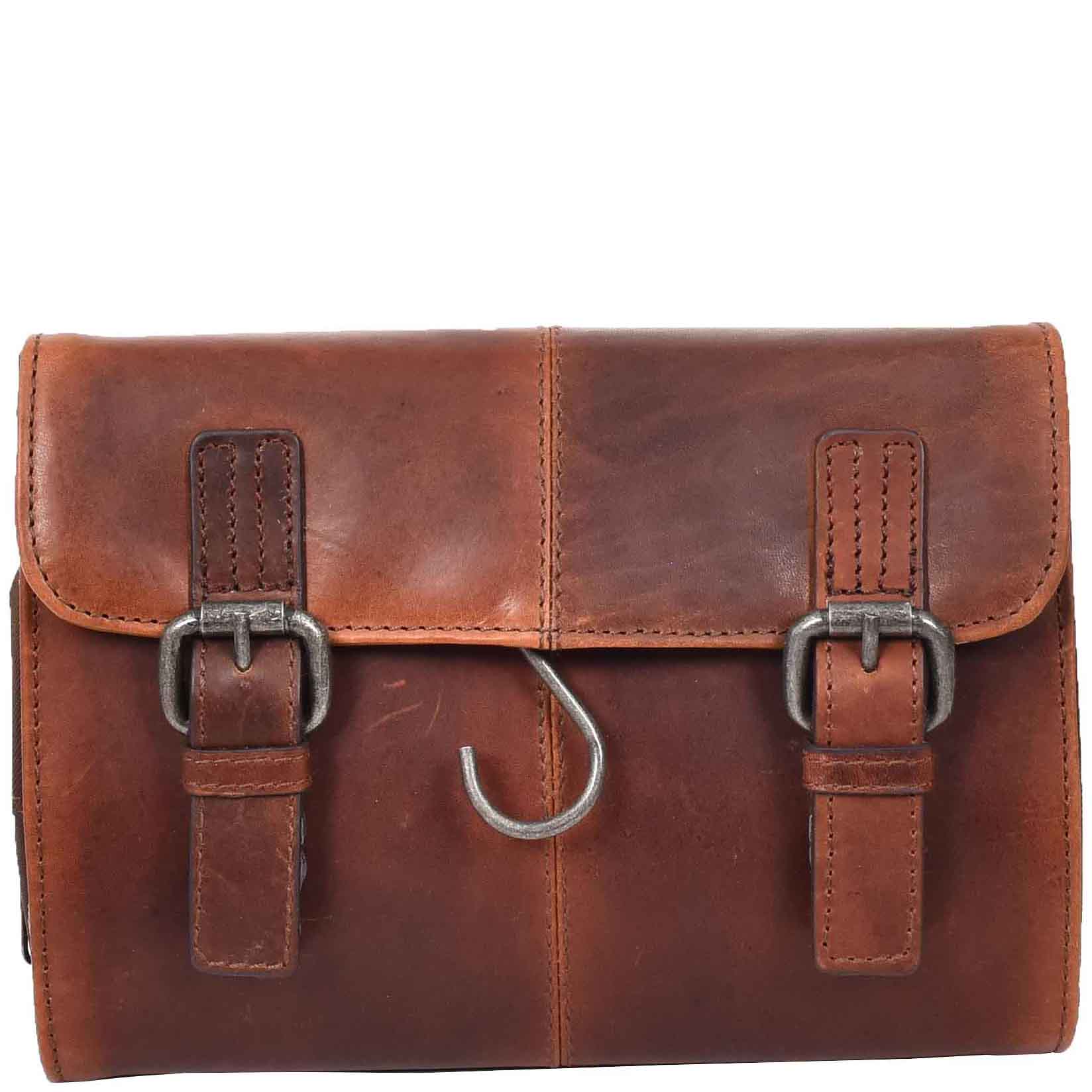 Real Leather Hanging Toiletry Wash Bag Mens Cruise Tan-4