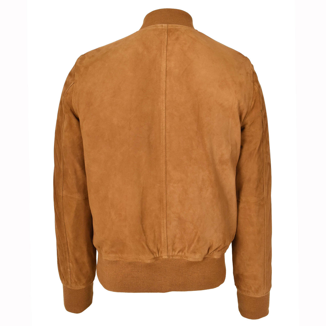 Mens Real Goat Suede Bomber Jacket MA-1 Varsity Design Ryan Cognac