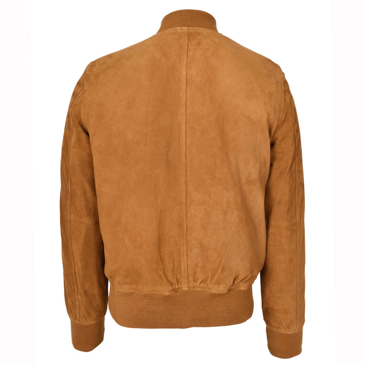 Mens Real Goat Suede Bomber Jacket MA-1 Varsity Design Ryan Cognac