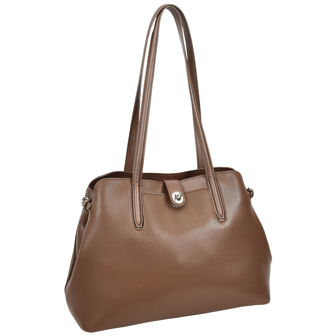 Womens Leather Tote Bag Elegant Shoulder Handbag Ilara Coffee 6