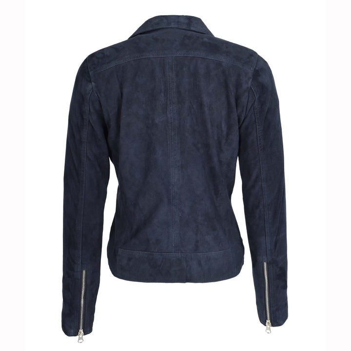 Women's Genuine Goat Suede Biker Jacket Lola Navy Blue 2