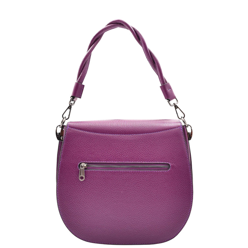 Womens Large Satchel Cross Body Leather Bag Zip Strap ALICIA Purple 2