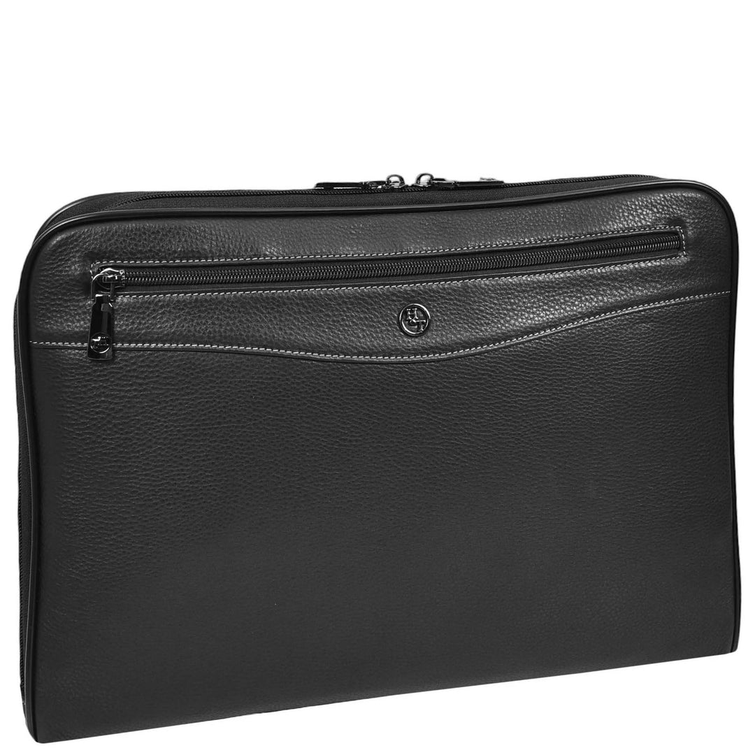 Premium Leather Portfolio Case Business A4 Document Holder Organiser Folio Bag Nador Black-1