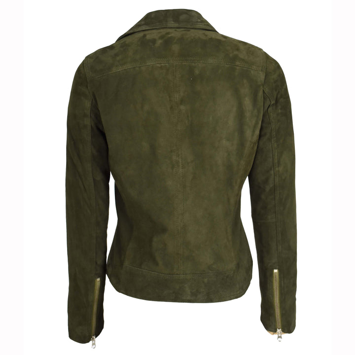 Women's Genuine Goat Suede Biker Jacket Lola Olive Green 2