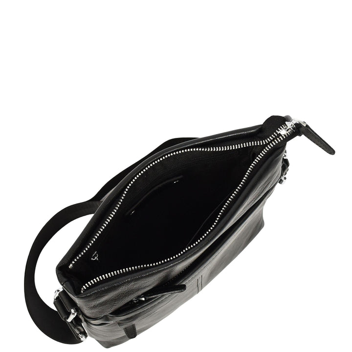 Mens Real Leather Cross body Bag Messenger Shoulder Flight Bag Classic Design Zion Black