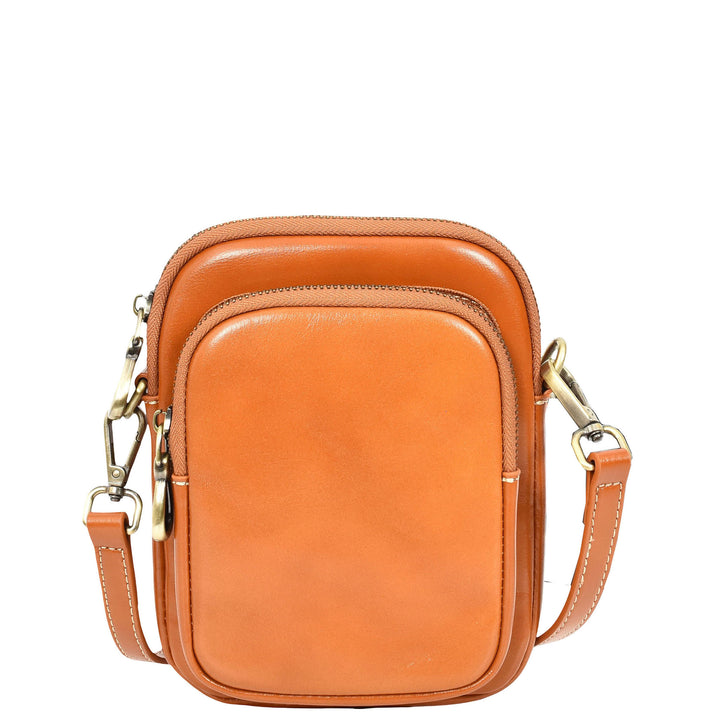 Womens Real Leather Sling Pouch Small Crossbody Bag Isobel Tan