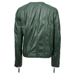 Womens Leather Casual Biker Jacket Cross Zip Shelly Green 2