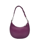 Womens Leather Twist Handle Strap Zip Cross Body Bag SARAH Purple 2