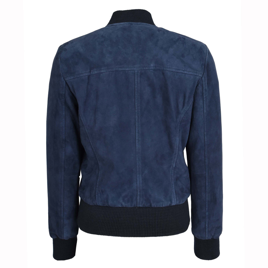Womens Real Goat Suede Bomber MA-1 Jacket Faye Blue 2