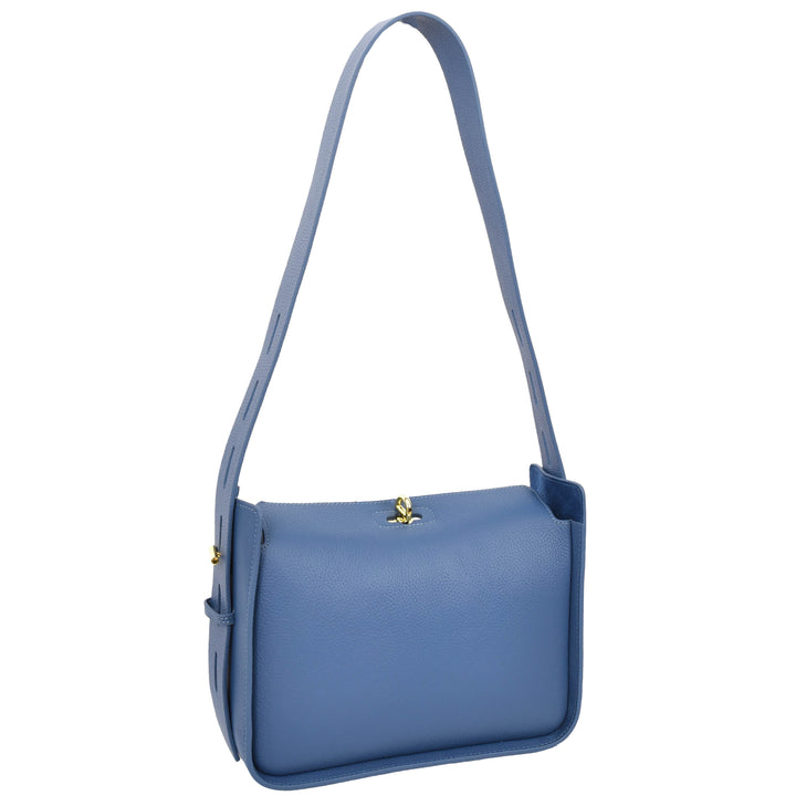 Womens Real Leather Classic Shoulder Bag Penelope Blue 2
