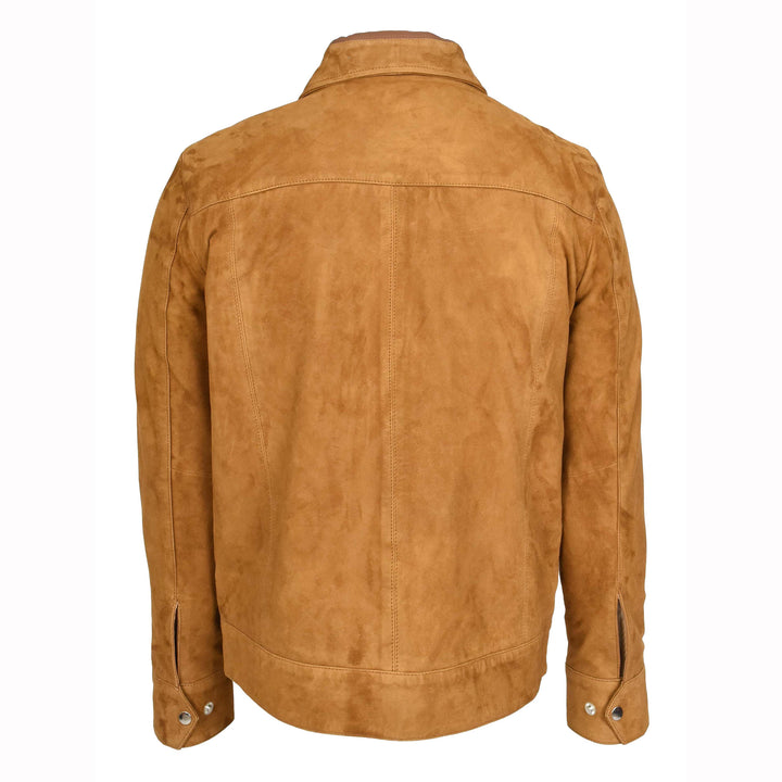 Mens Real Goat Suede Jacket Classic Zip Box Style Larry Cognac 2