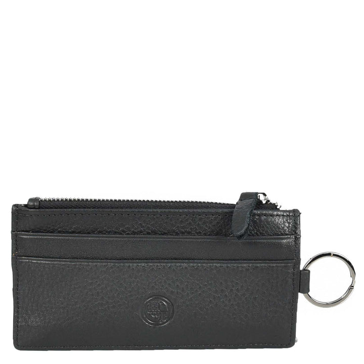Real Leather Key Case Wallet Large Size Car key Holder Organiser Pouch Trois Black