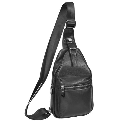 Real Leather Cross Body Chest Bag Phoenix Black 2