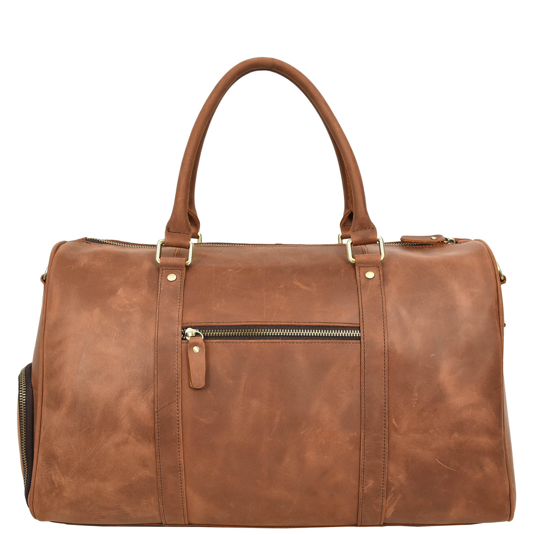 Men's Real Leather Holdall Weekend Duffel Bag Reeve Tan 2