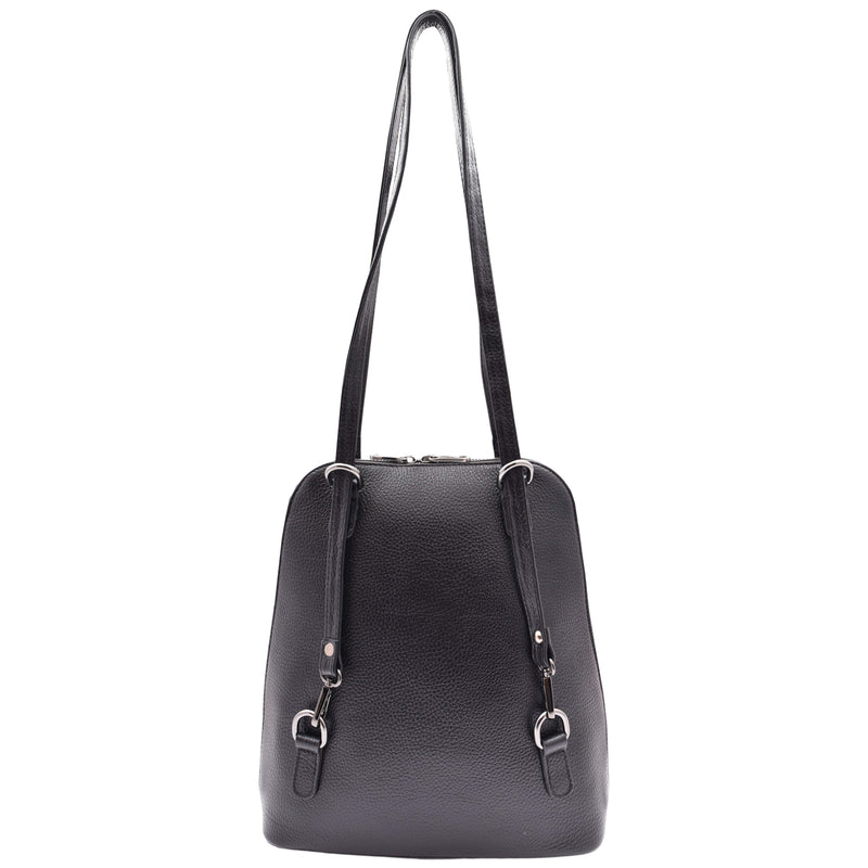 Womens Leather Backpack Mid Size Shoulder Bag Fern Black 2