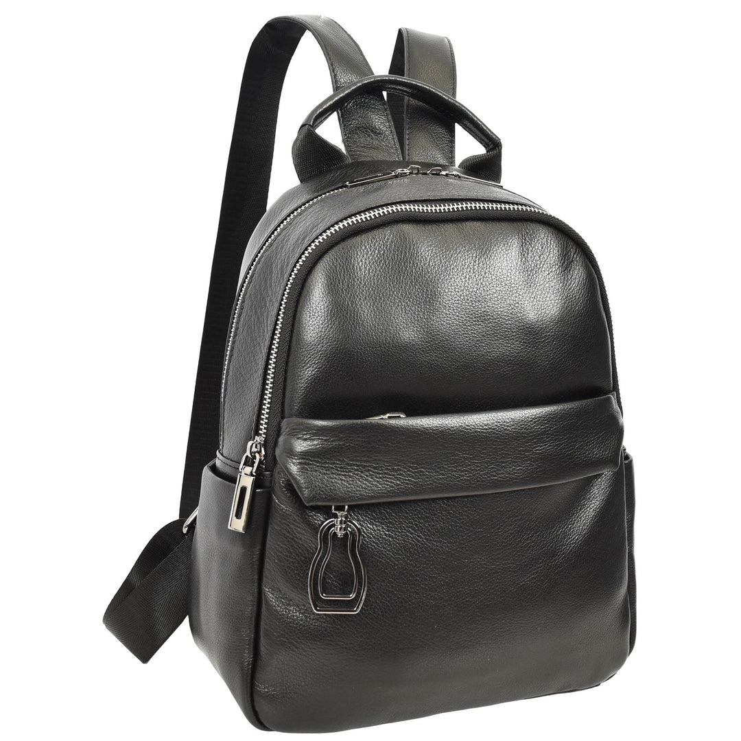 Women’s Organiser Rucksack Soft Leather Backpack Casual Daypack Kaia Black 7