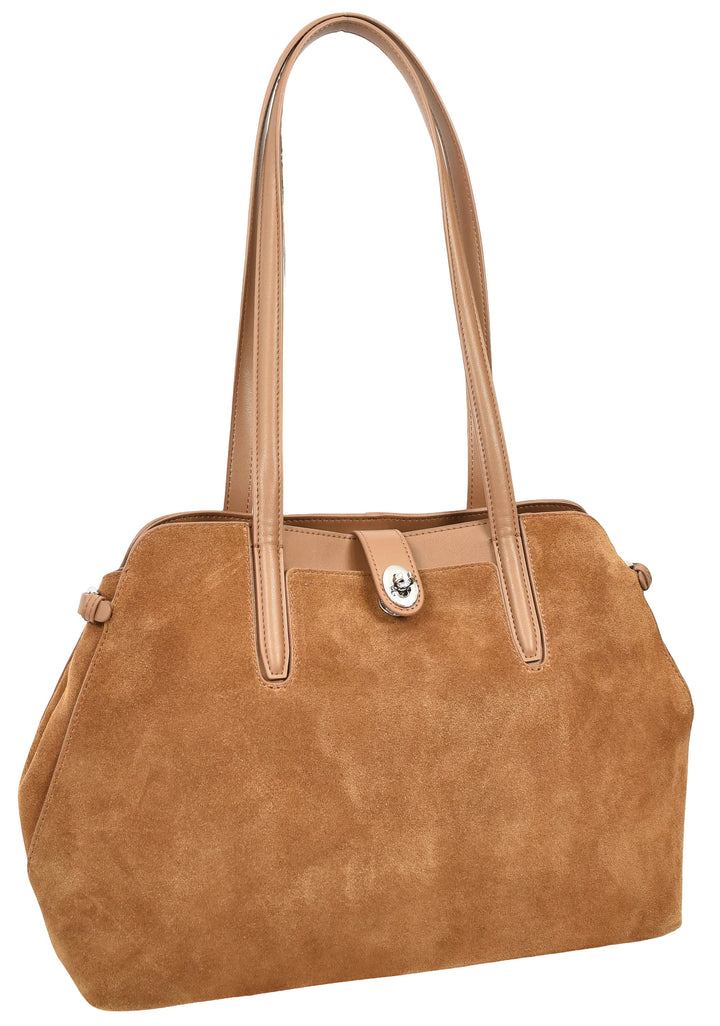 Womens Suede Tote Bag Elegant Shoulder Handbag Ilara Tan 8