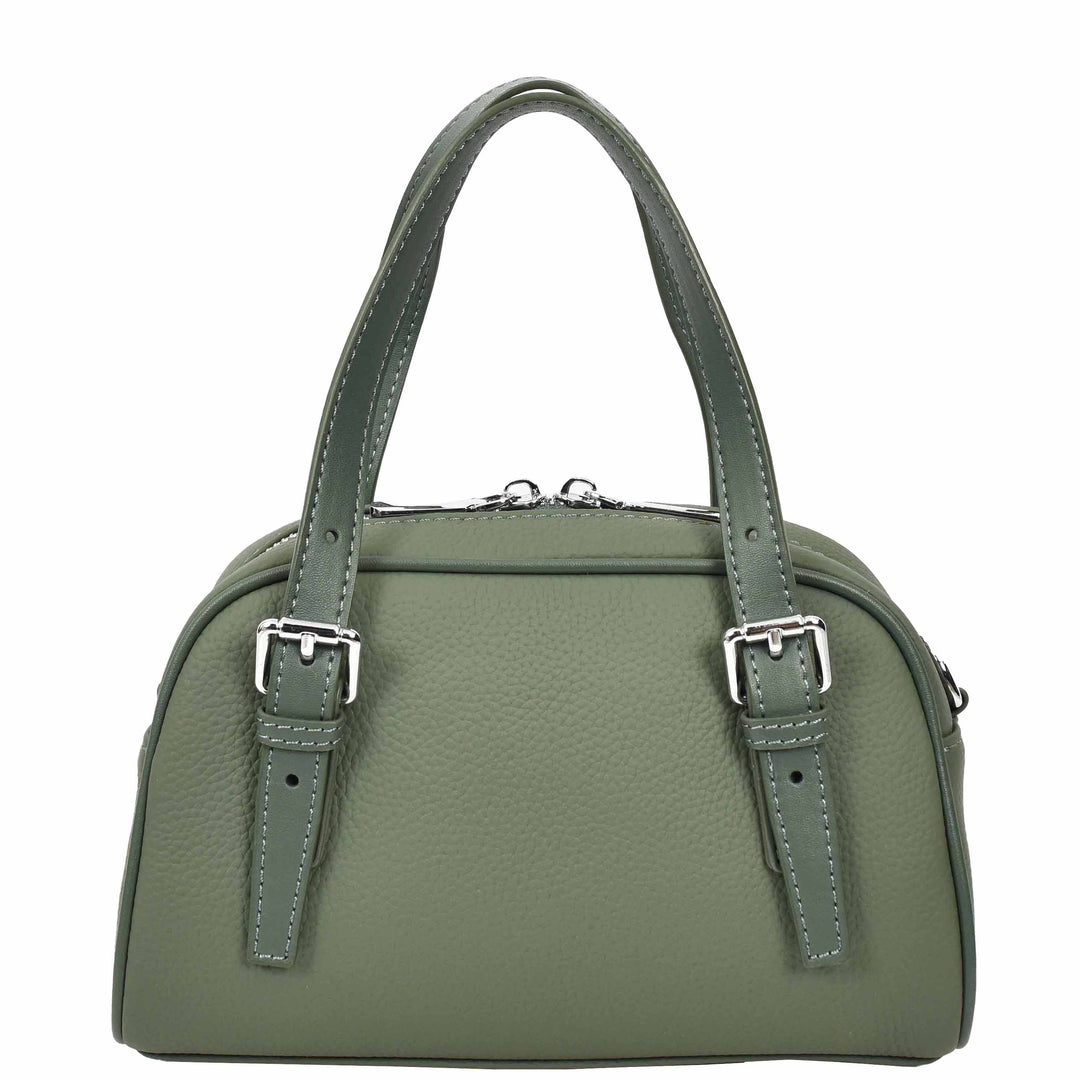 Women's Leather Satchel Handbag Quilted Stitch Design Anya Green 2