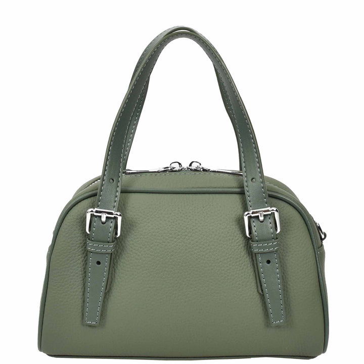 Women's Leather Satchel Handbag Quilted Stitch Design Anya Green 2
