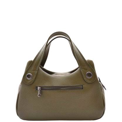 Womens Grained Leather Shoulder Bag Zip Small Size Handbag Daisy Olive 2