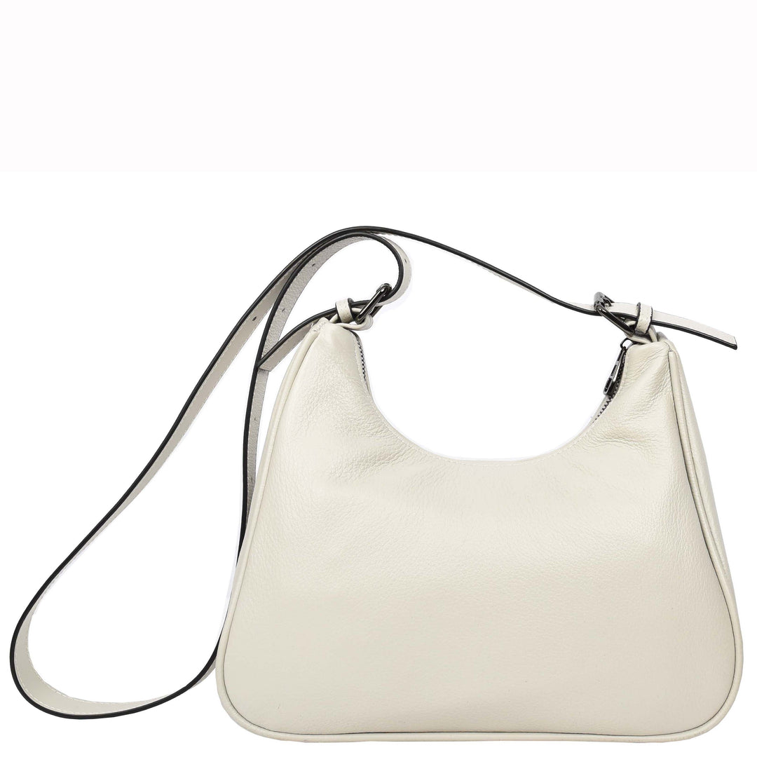 Womens Classic Genuine Leather Shoulder Bag Liora White 2