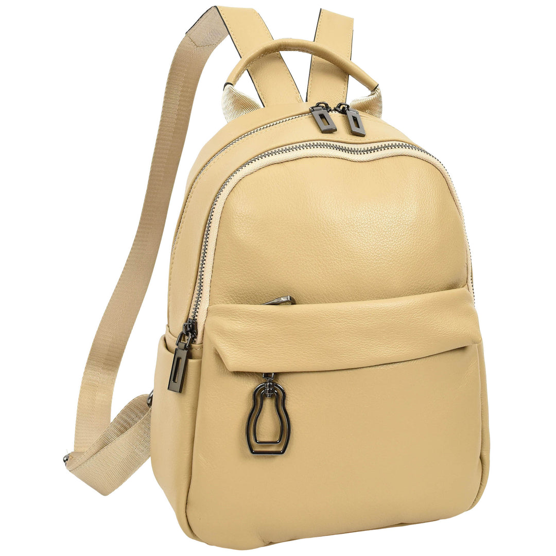 Women’s Organiser Rucksack Soft Leather Backpack Casual Daypack Kaia Apricot 7