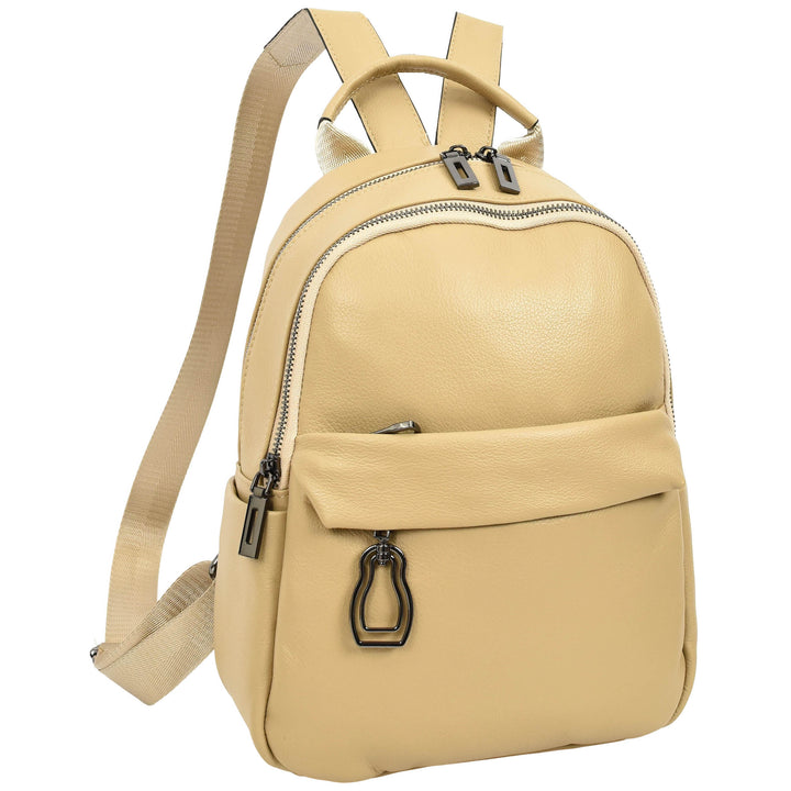 Women’s Organiser Rucksack Soft Leather Backpack Casual Daypack Kaia Apricot 7