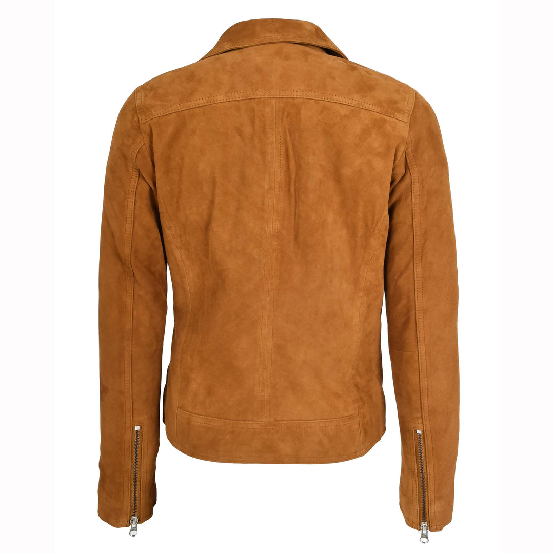 Women's Genuine Goat Suede Biker Jacket Lola Cognac 2