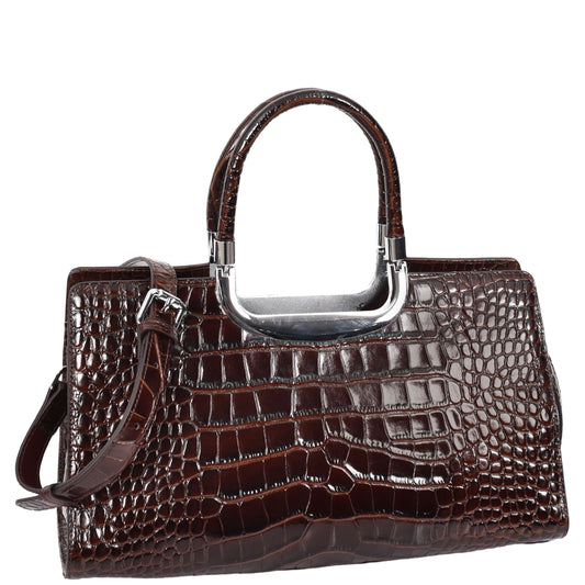 Womens Leather Croc Print Handbag Madeline Brown-1