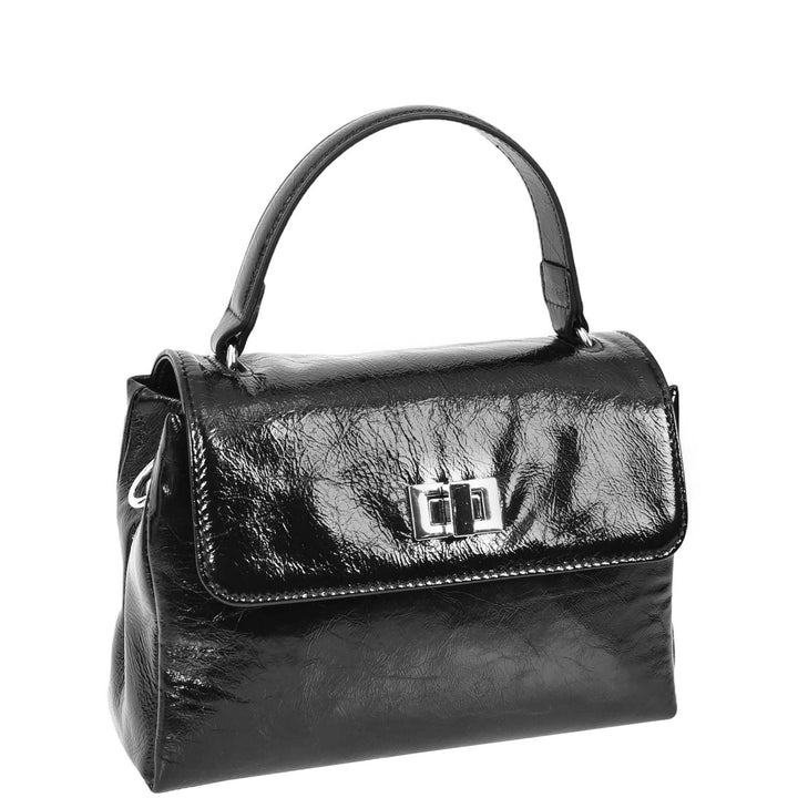 Womens Real Leather Handbag Mini Top-Handle Tote Style Aria Black