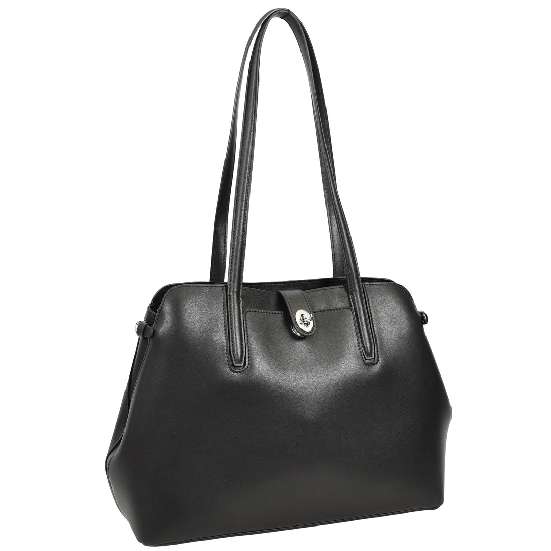 Womens Leather Tote Bag Elegant Shoulder Handbag Ilara Black 2