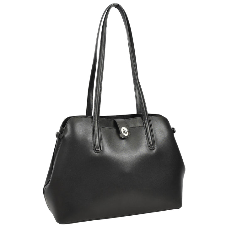 Womens Leather Tote Bag Elegant Shoulder Handbag Ilara Black 2