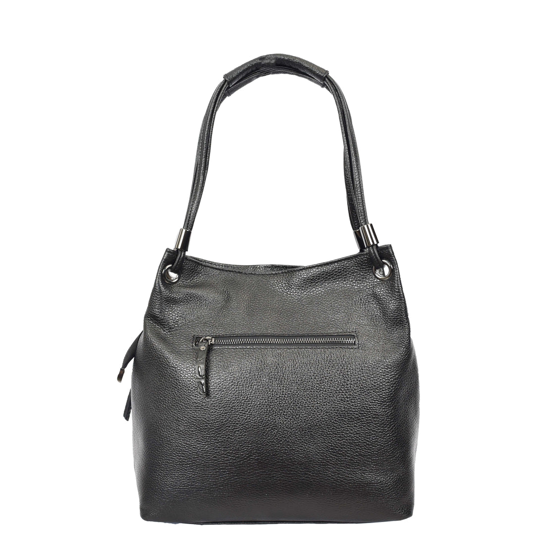 Womens Leather Shoulder Bag Large Hobo Handbag Barbara Black 2
