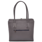 Leather Classic Tote Style Zip Opening Large Shoulder Bag CYNTHIA Grey 2