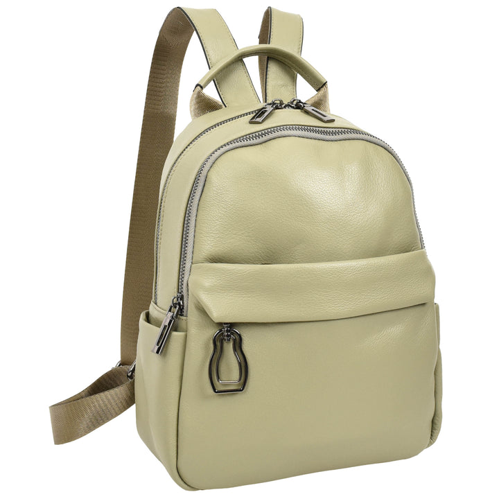 Women’s Organiser Rucksack Soft Leather Backpack Casual Daypack Kaia Mint Green 7