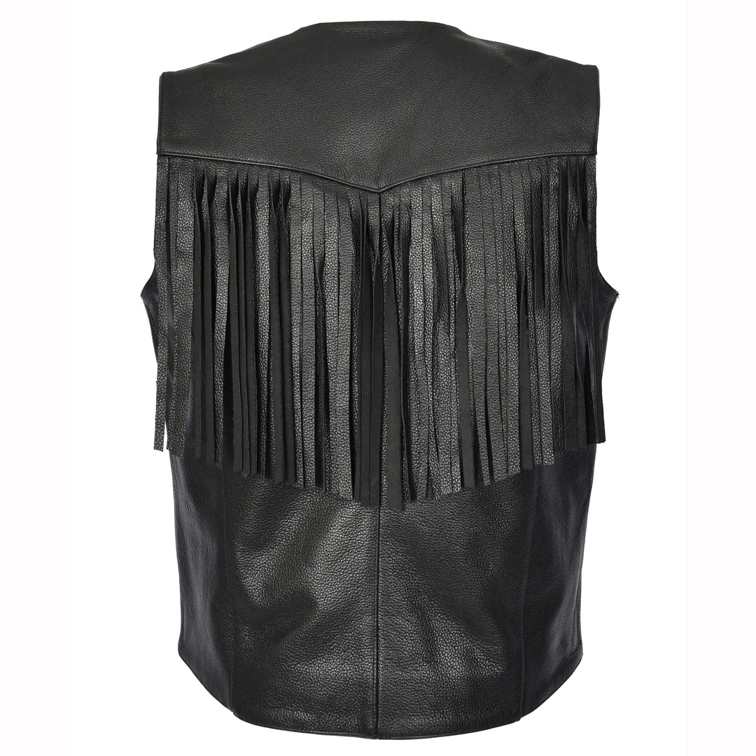 Men's Cowhide Leather Biker Waistcoat Fringe's Western Vest Warden Black 2