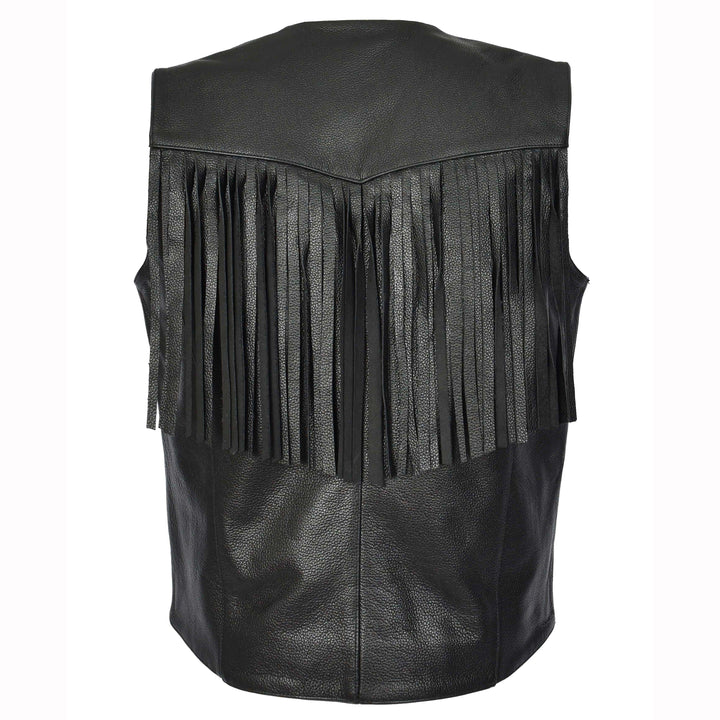 Men's Cowhide Leather Biker Waistcoat Fringe's Western Vest Warden Black 2