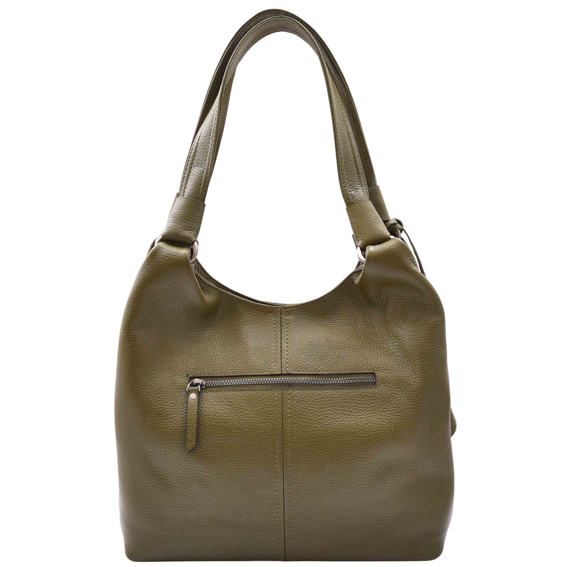 Womens Leather Shoulder Zip Opening Large Hobo Bag Kimberly Olive 2