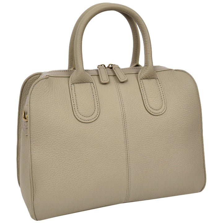 Womens Real Leather Handbag Classic Organiser Top-Handle Style Meadow Grey-3