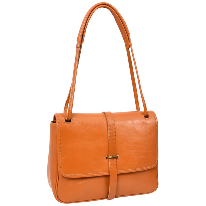 Womens Real Leather Shoulder Bag Classic Mid Size Handbag Simone Tan-3