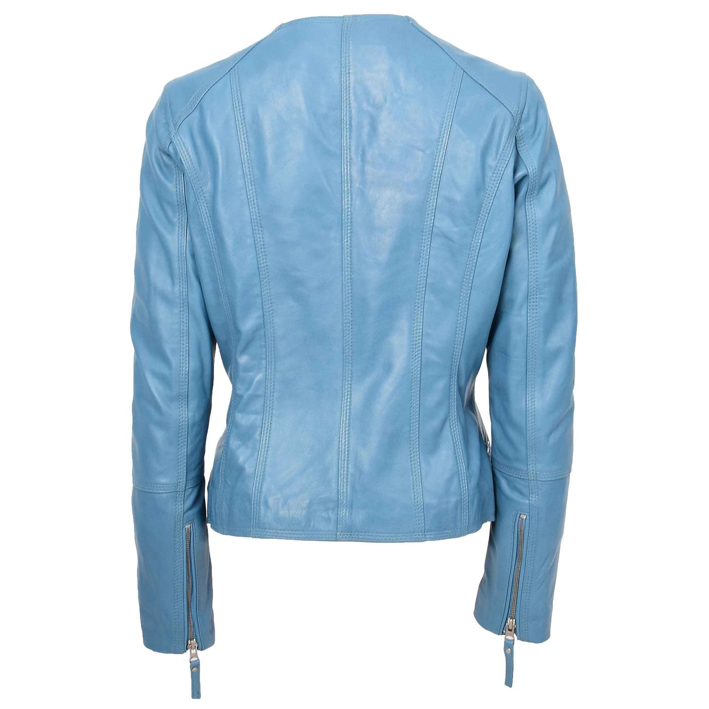 Womens Leather Casual Biker Jacket Cross Zip Shelly Teal 2