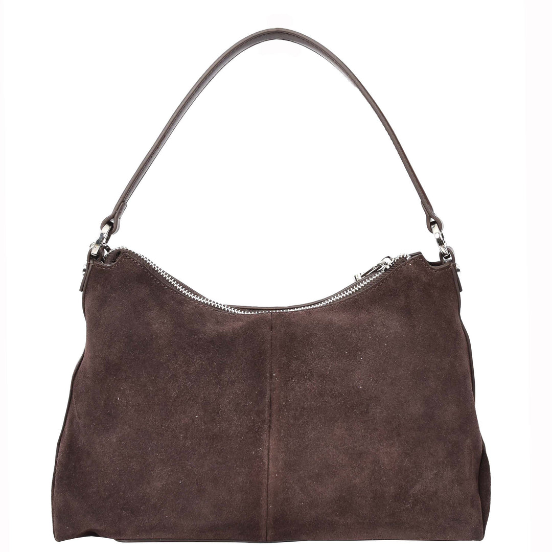 Women's Real Suede Hobo Shoulder Bag Side Tassel Solana Brown 2
