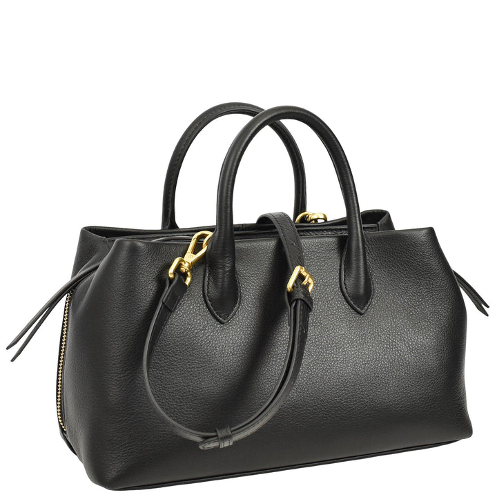 Women's Leather Structured Tote Handbag Detachable Strap Ingrid Black 3