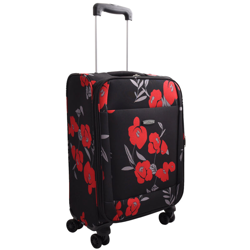Expandable Four Wheel Flower Print Soft Shell Suitcases Black 2
