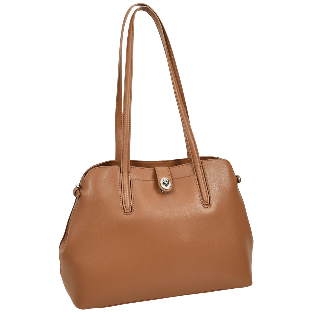 Womens Leather Tote Bag Elegant Shoulder Handbag Ilara Tan 7